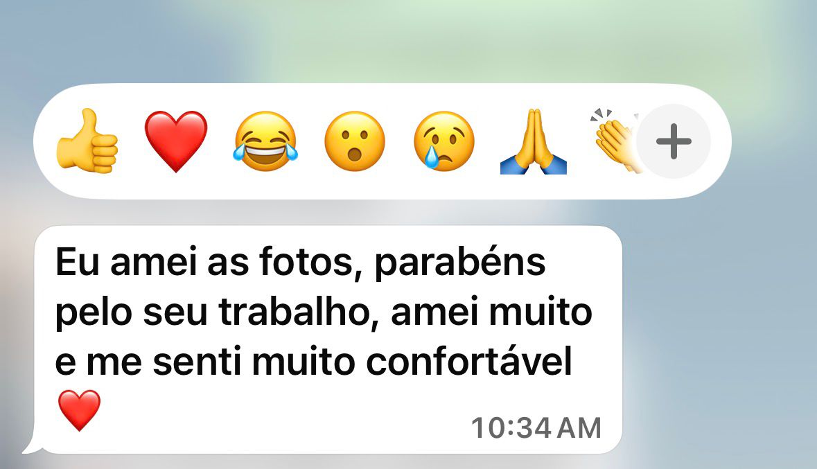 Depoimento real de cliente dizendo que amou as fotos, o trabalho e se sentiu confortável